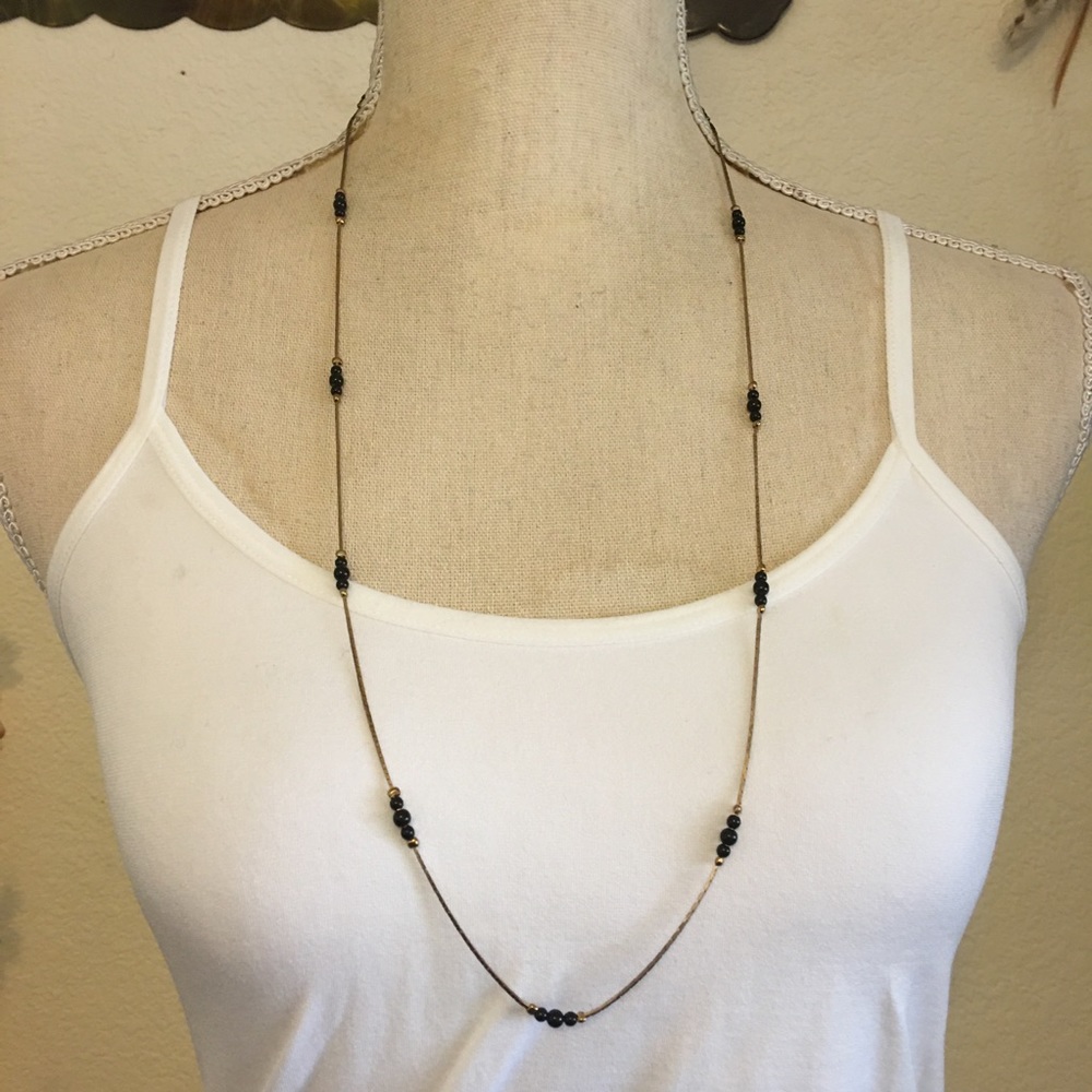 Vintage 80s beaded gold tone chain necklace